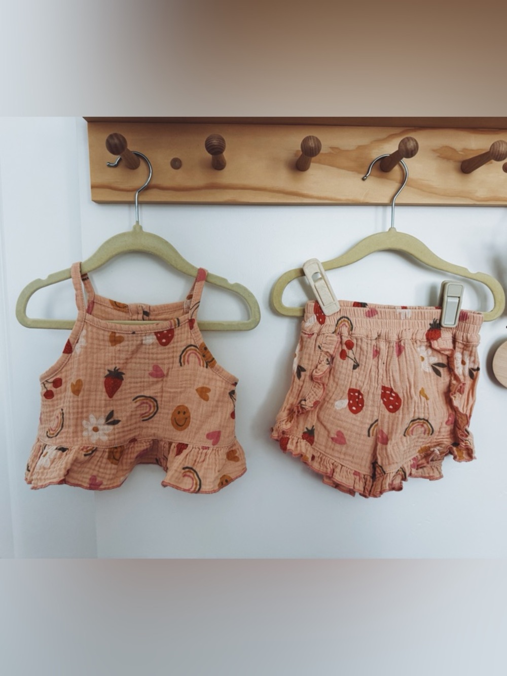 Kids Peach Strawberry Print Matching Set - Top & Shorts
